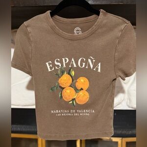Espaňa Brown Crop Top with Orange Print
